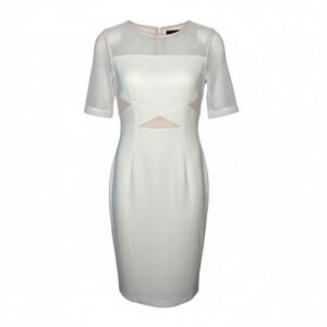 JAX BLACK LABEL Dress White Blush Mesh Illusion Sheath Midi Cocktail Size 6 NWT